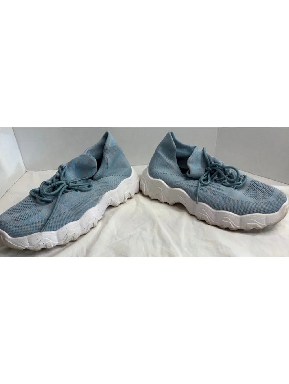 Women’s Blue Knit Chunky Sneakers Lace Up Athletic Shoes Size Marked 39